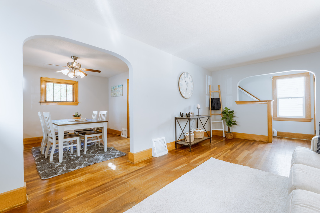 Bright open-plan home painted by Leo's Coat